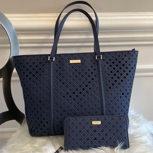 Kate Spade Navy Laser Eyelet Cut Tote with Matching Wallet.